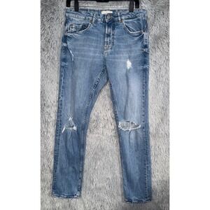 PULL&BEAR Womens Light Wash Distressed Ripped Denim Jeans Sz 31